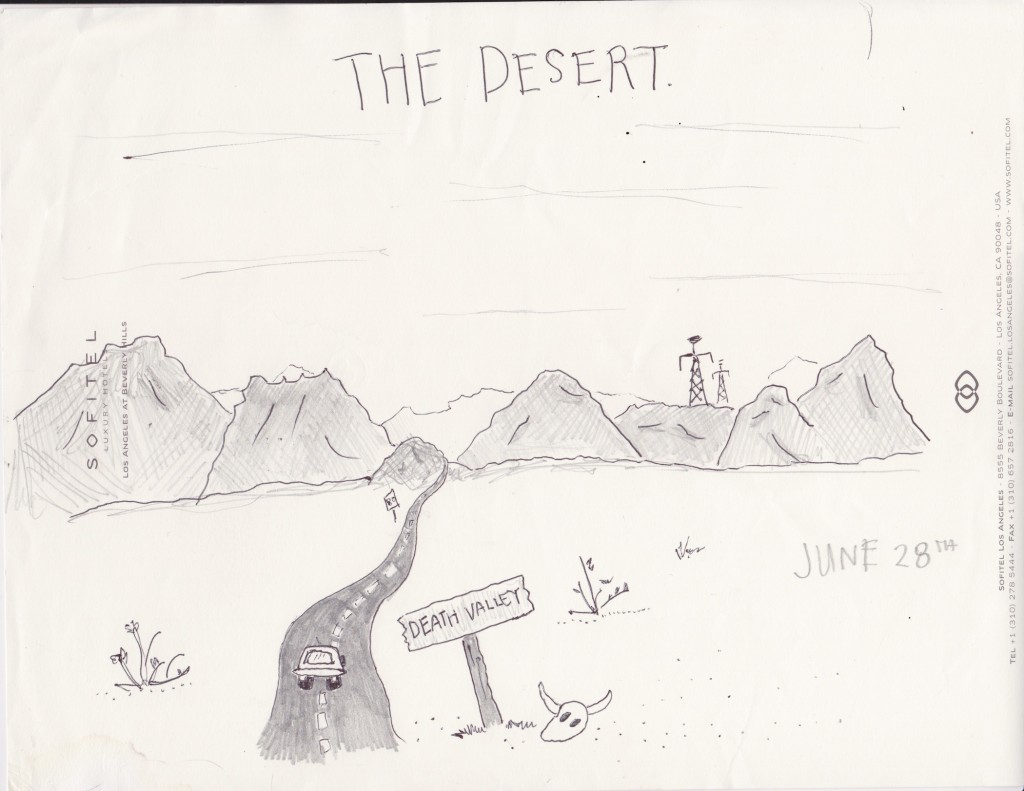 A drawing of mine, headed into Death Valley. 