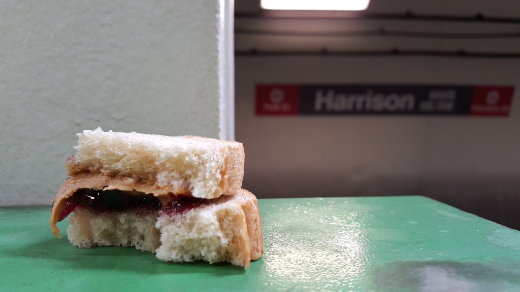 Peanut butter and jelly sandwich in subway. Photo: Me