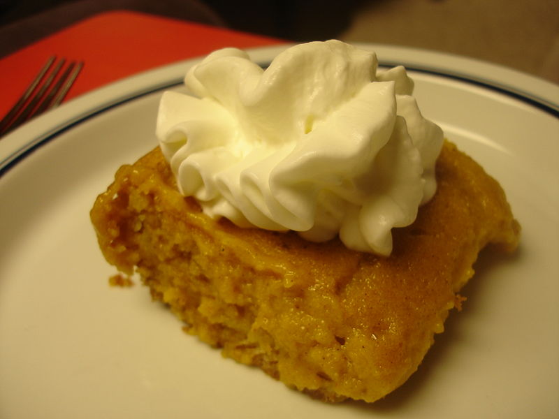 Gooey butter cake! (This one is actually pumpkin-flavored.) Photo: Wikipedia.