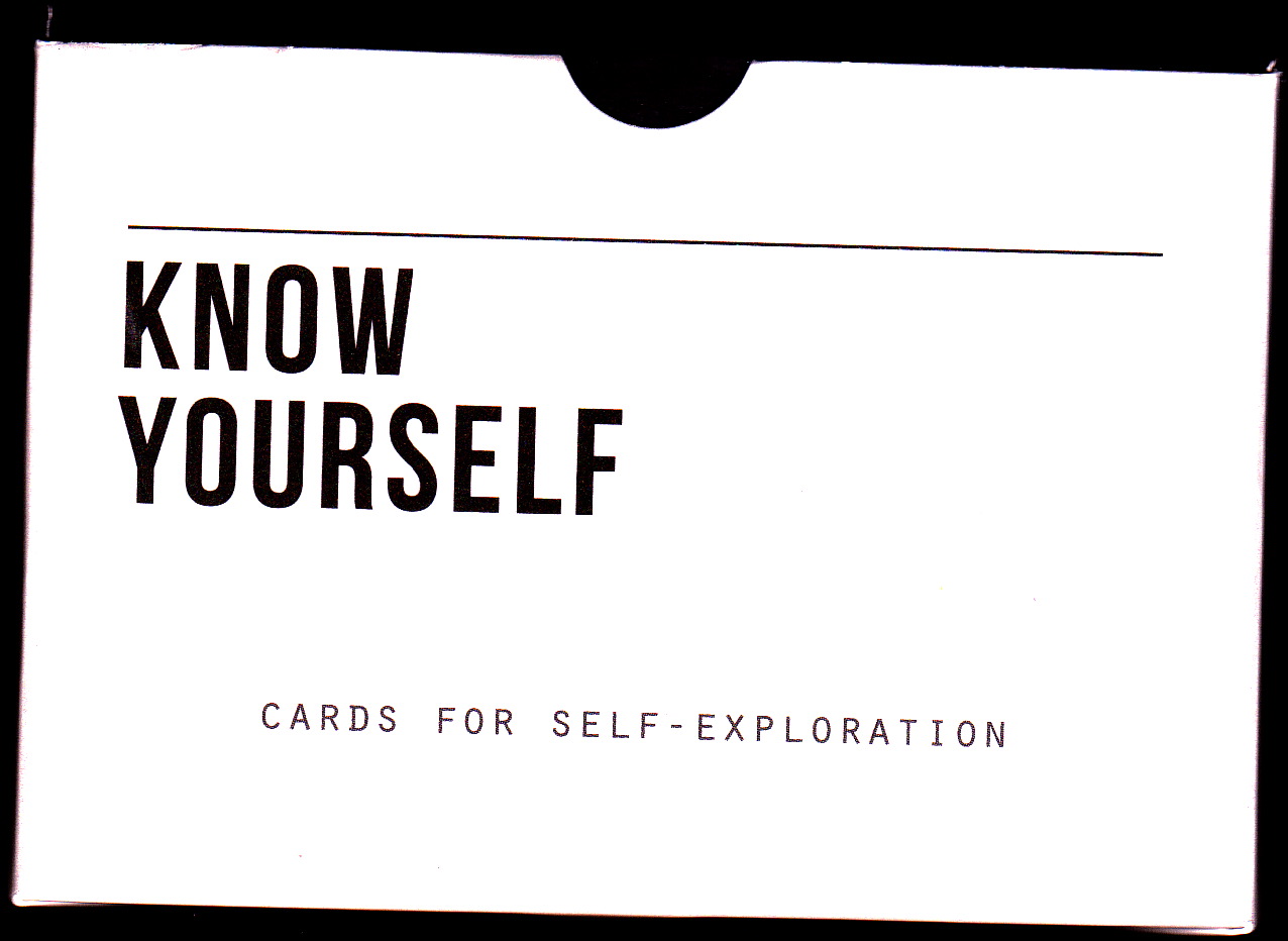 The School of Life "Know Yourself" deck. (It's actually a pretty dove gray color... Not sure why it looks white.) Image: Scan by me.