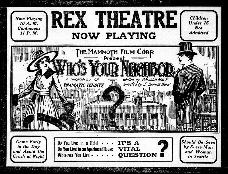 Newspaper ad for the 1917 propaganda film, "Who's Your Neighbor." When you're done here, google it: pretty interesting stuff! Image: Wikipedia.