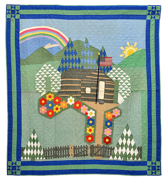 Pictorial Quilt with American Flag, unknown maker, Ohio, cottons, c. 1930. 64" x 75". Collection of Bill Volckening, Portland, Oregon. Image: Wikipedia. (Hi, Bill!)