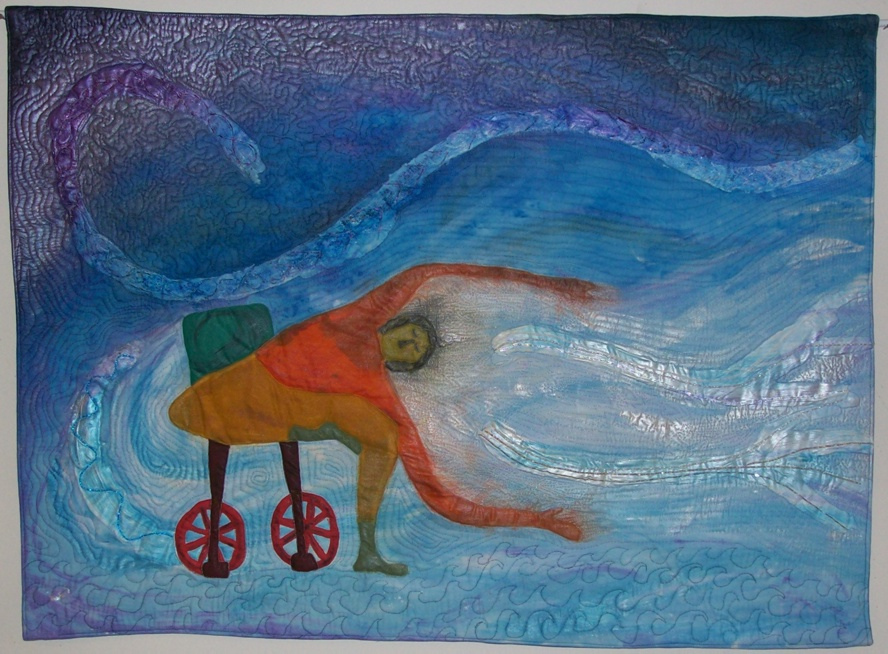 Fiber artwork depicting adaptive yoga by "FiberArtGirl" in 2012. Image: Wikipedia! 