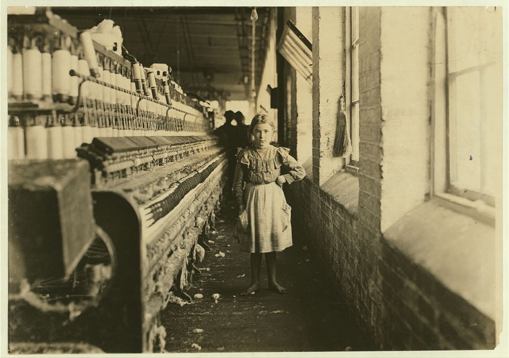 "A little spinner in a Georgia cotton mill." Photo: Lewis Hine, 1874-1940. Image courtesy Library of Congress by way of Wikipedia.