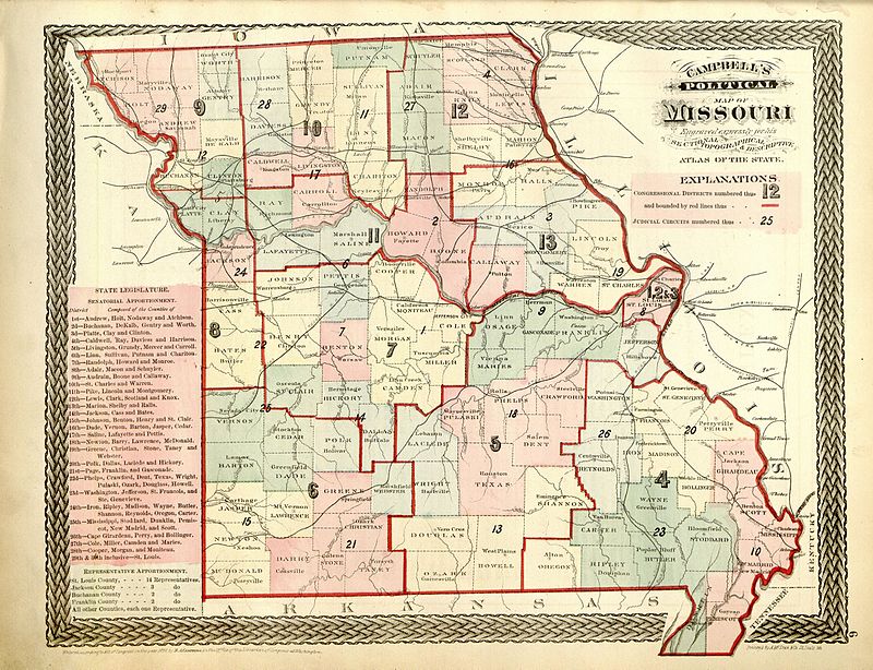 An atlas of Missouri drawn in 1871 by R.A. Campbell. This was the best I could do; not a lot of pictures taken of farm gals like Nancy, which is very sad, no? Image: Wikipedia.