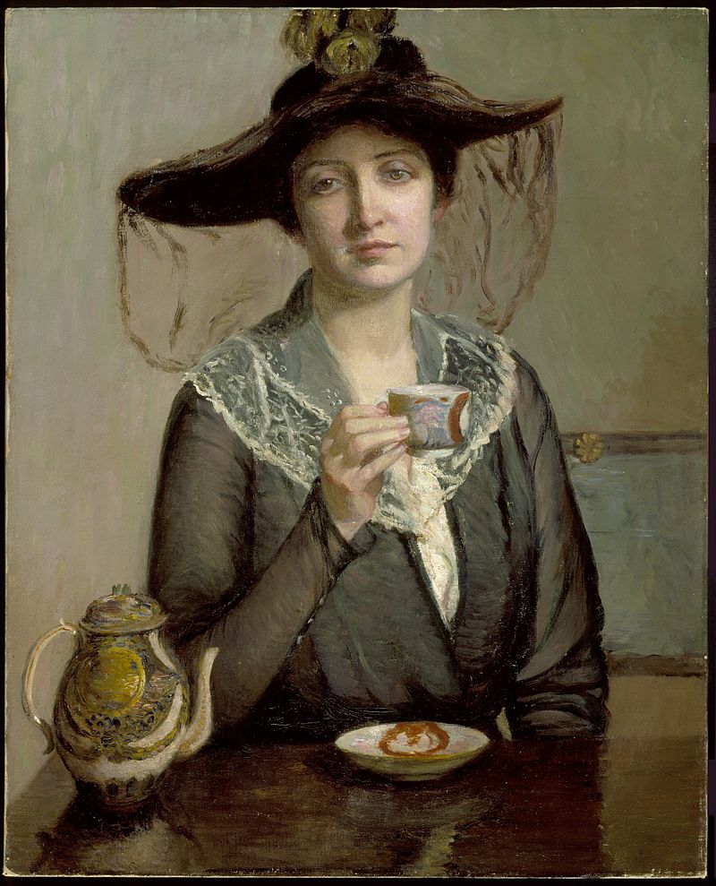 I wear a hat just like this when I have my tea. Painting by Lilla Cabot Perry, 1900-ish. Image courtesy Wikipedia.